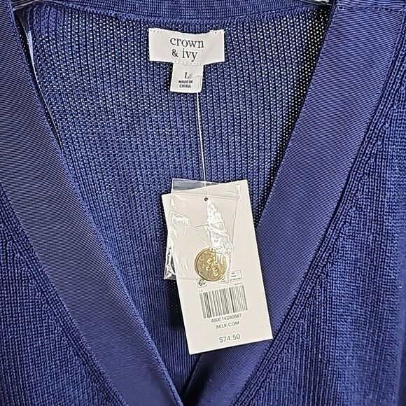 Cardigan by Crown & Ivy Navy Blue Goldtone Button Front Size L NWT - Picture 6 of 7